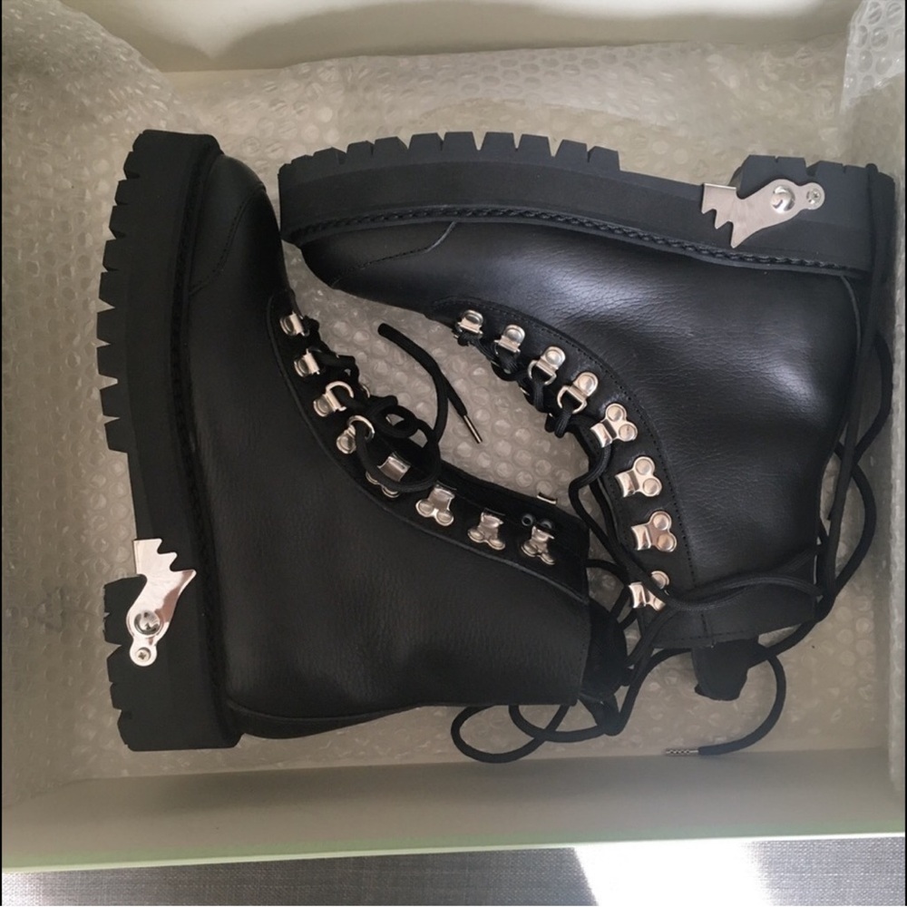 Off-White Lace-Up Boots Italian Leather Ankle Boots